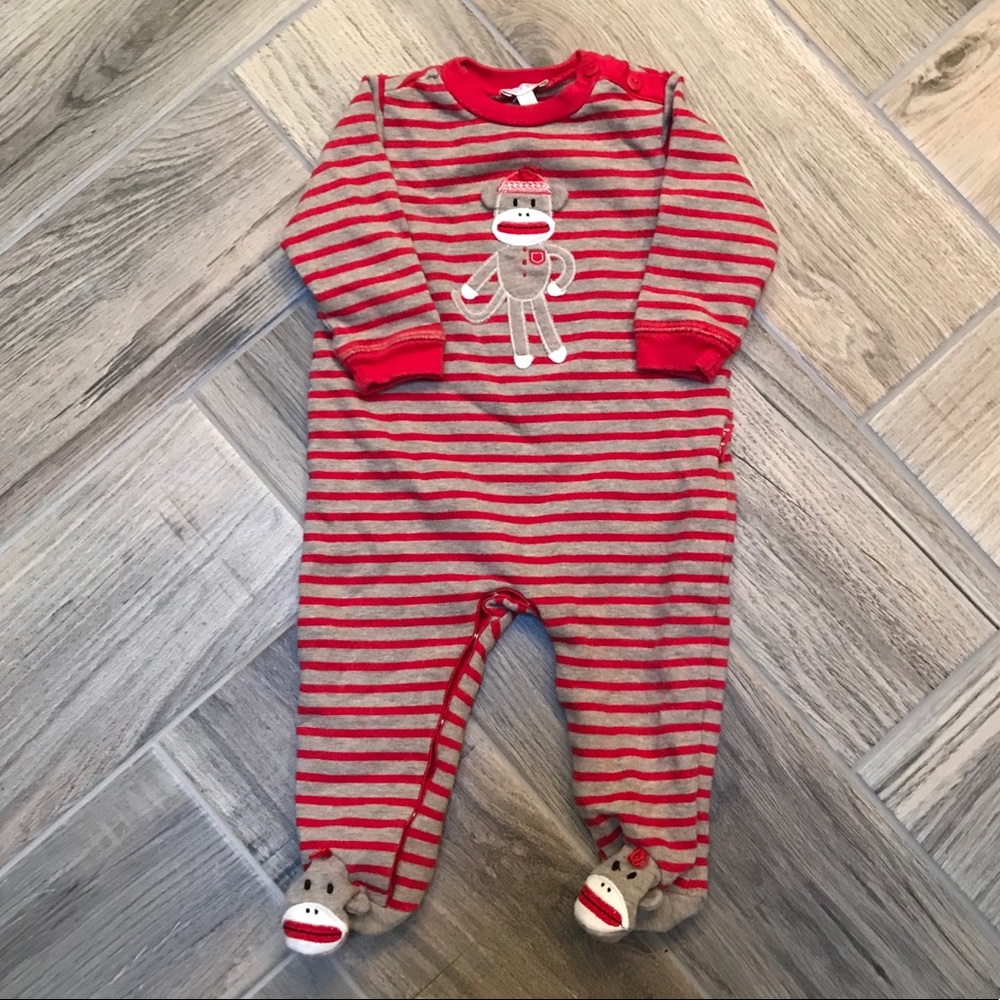 👶🏼🐵 Le Top Baby Silly Sock Monkey Footie, 9M